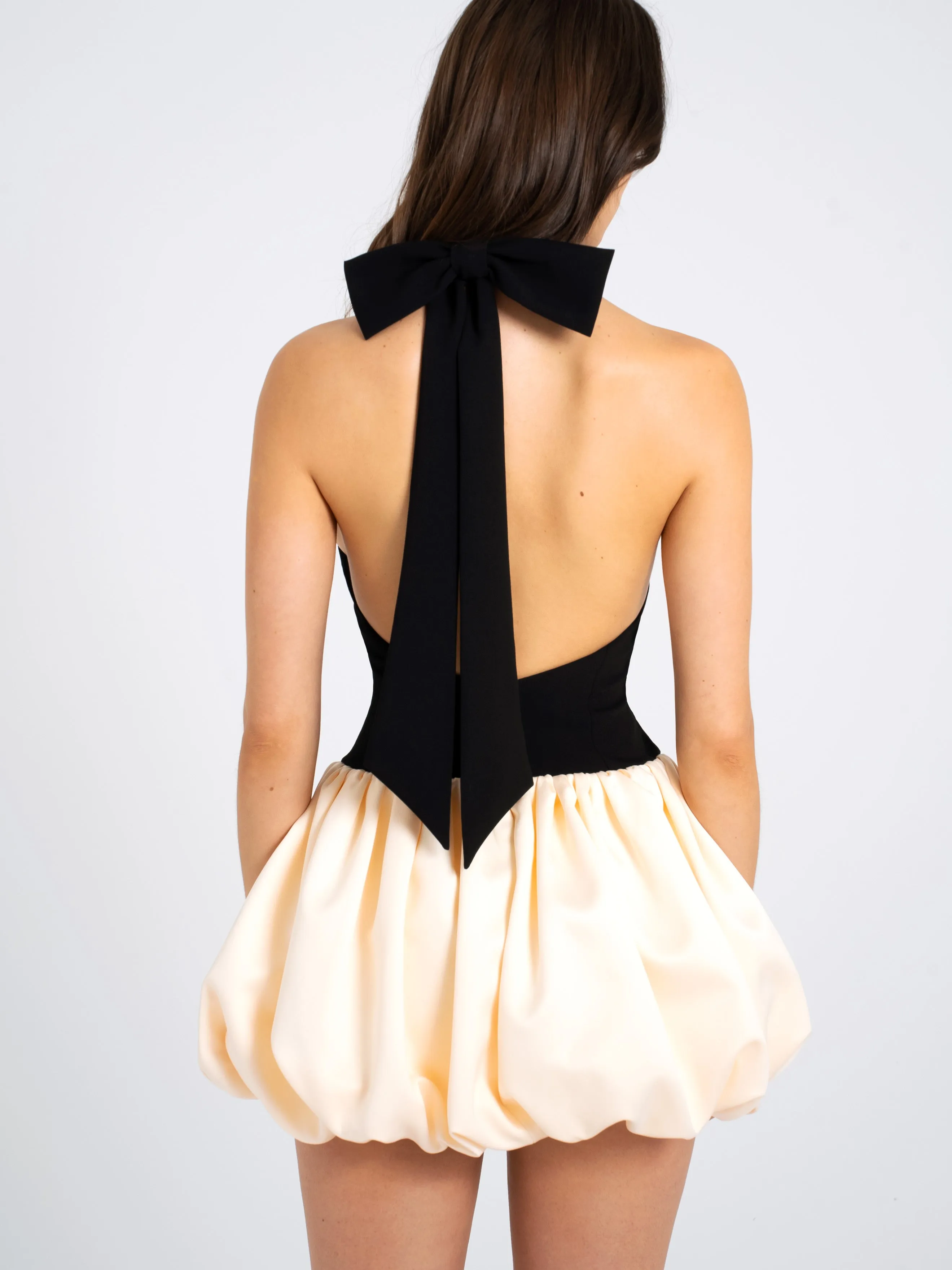 Yaira Backless Drop Waist Mini Bubble Dress