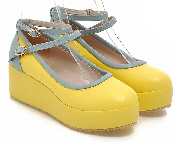 Yellow Blue Ankle Straps Ballets Platforms Ballerina Flats