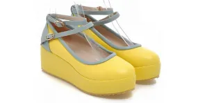 Yellow Blue Ankle Straps Ballets Platforms Ballerina Flats