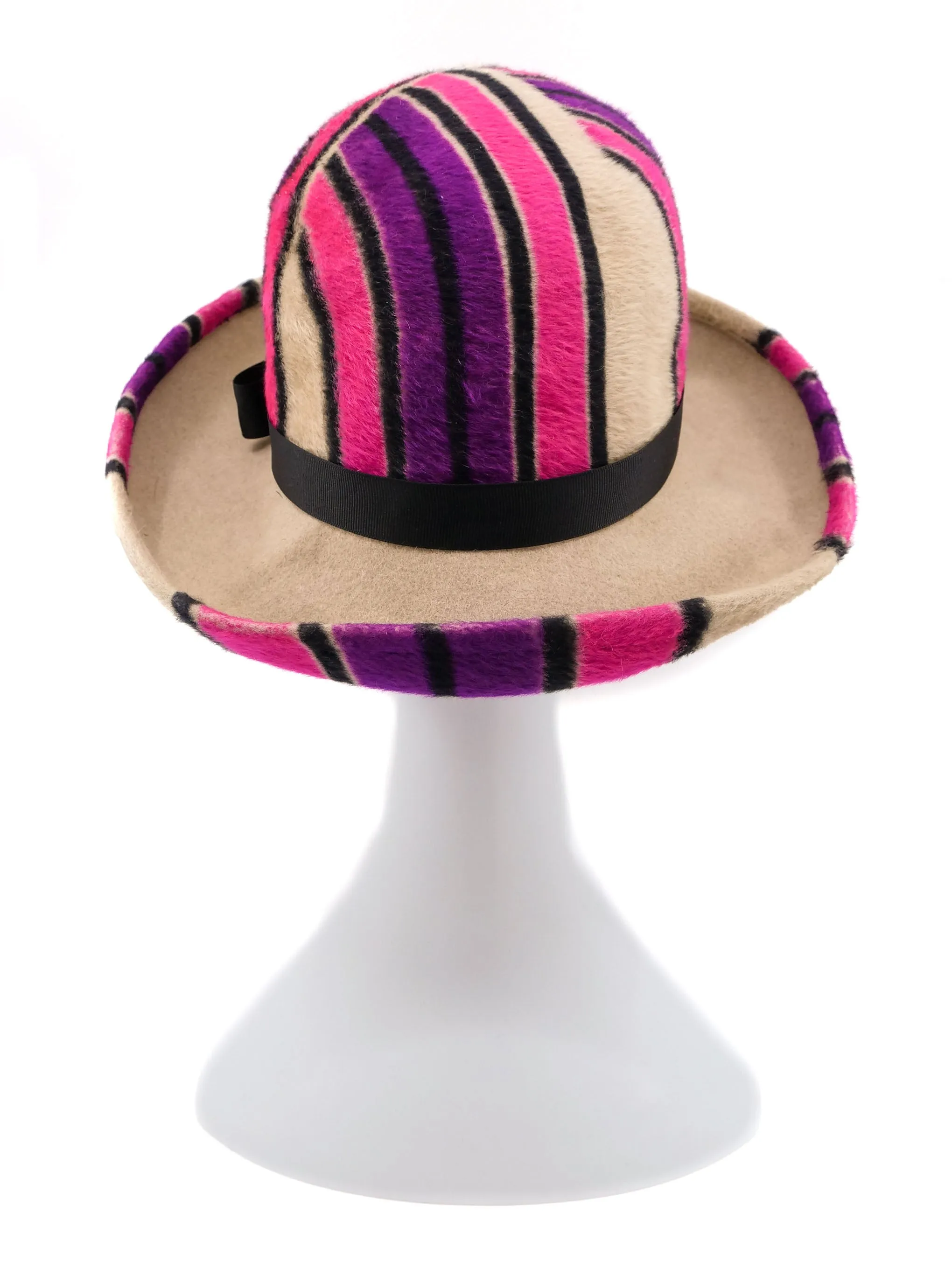 Yves Saint Laurent Striped Felt and Fur Hat