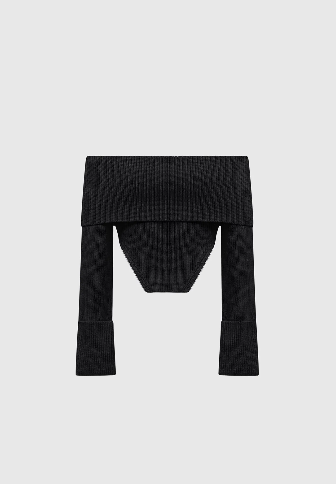 Zip Detail Knit Bandeau Top - Black